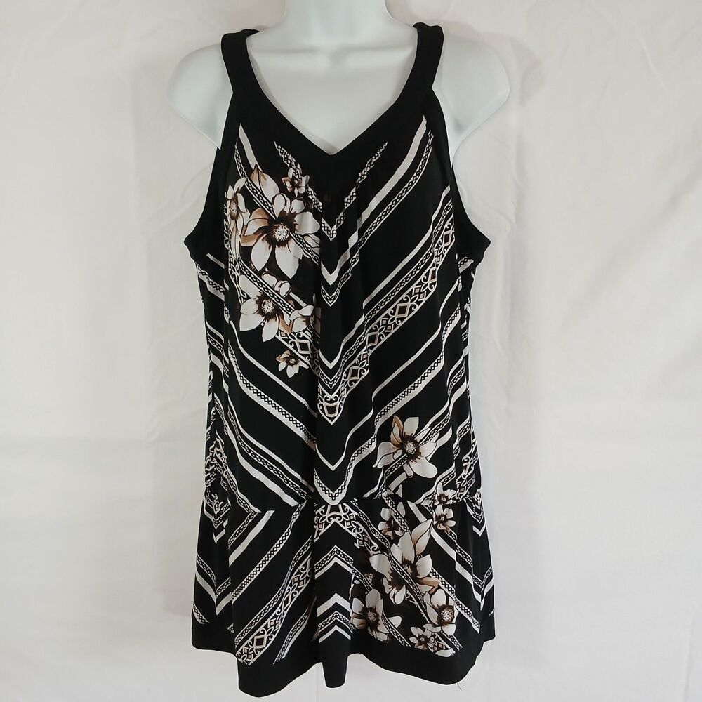 white house black market Top Black Floral Stretch V Neck Sz L Casual Office Boho